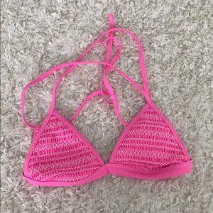 Pink cross crotchet target bikini top